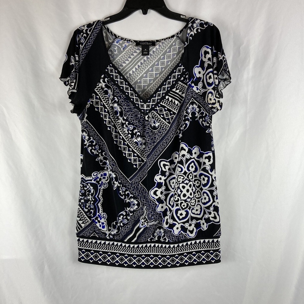 White House Black Market Women's Size M Tunic Top Extra Long Style Short Sleeve